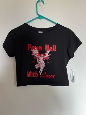 From Hell With Love Black Graphic Crop Tee